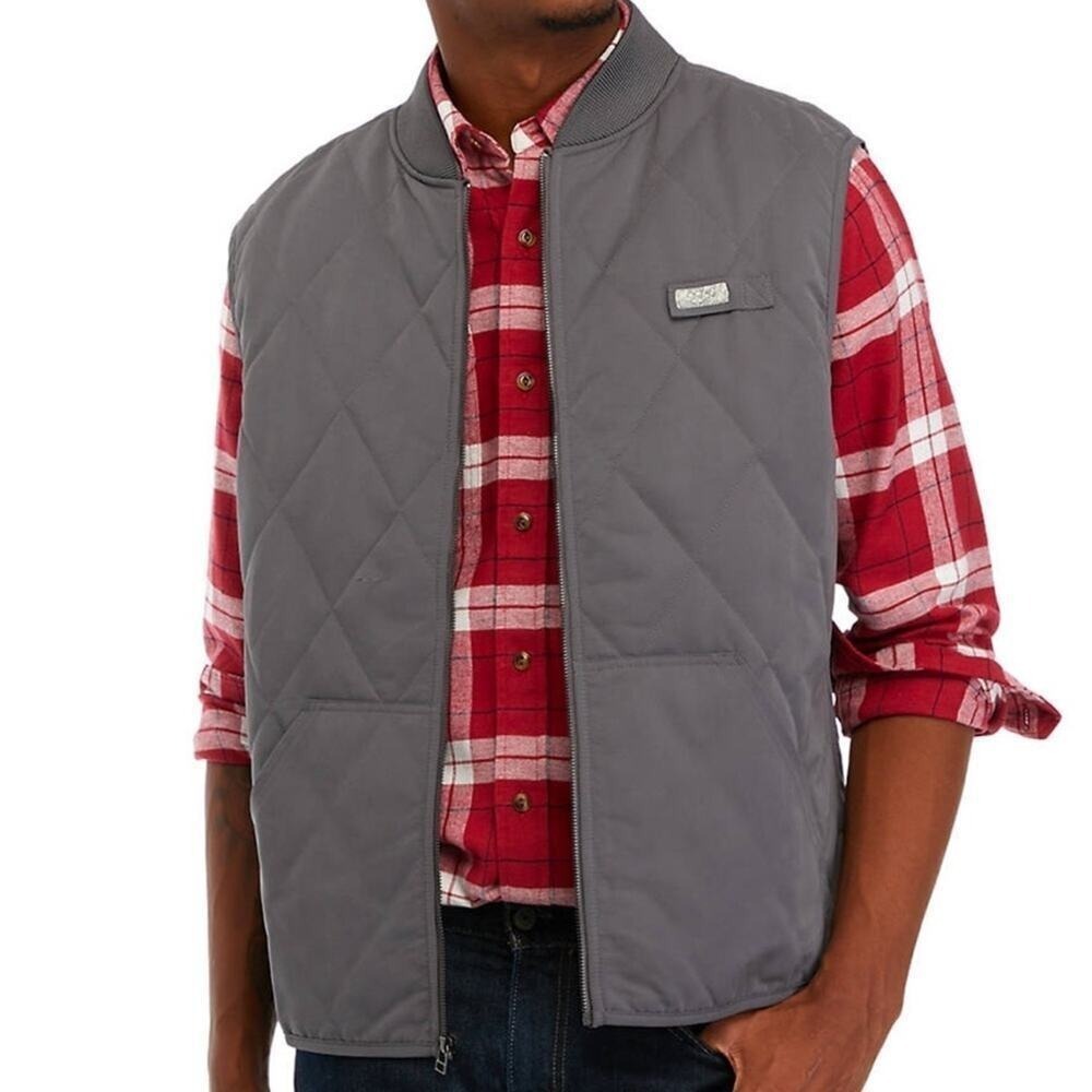 New Ocean Coast Mens Quilted Bomber Vest Zip Pockets Large Gray Gorpcore Casual